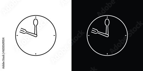 Clock with Fork and Spoon Hands, Isolated on White and Black Backgrounds
