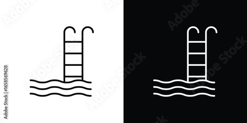 Pool Ladder Icon in Water with Black and White Backgrounds