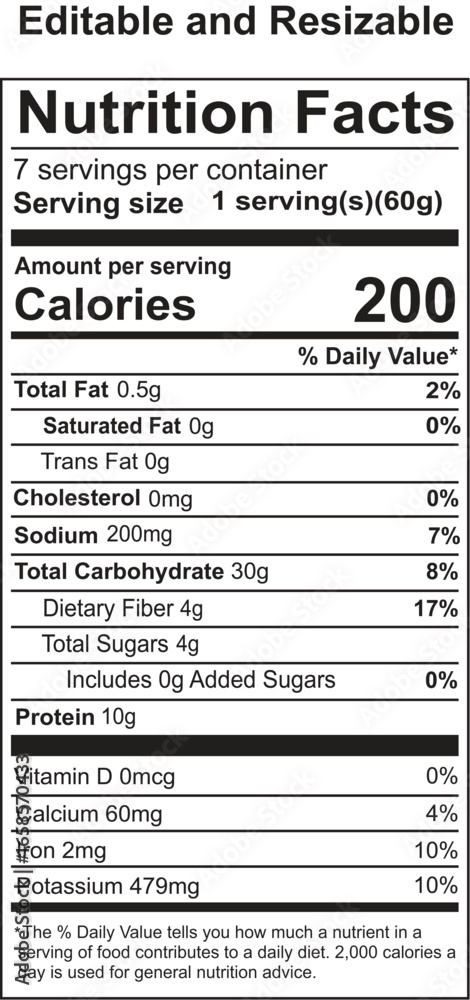 Fototapeta premium Editable and Resizable Nutrition Facts