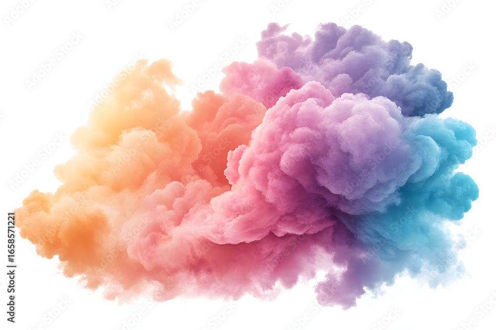 Obraz premium Colorful swirling smoke explosion on white background