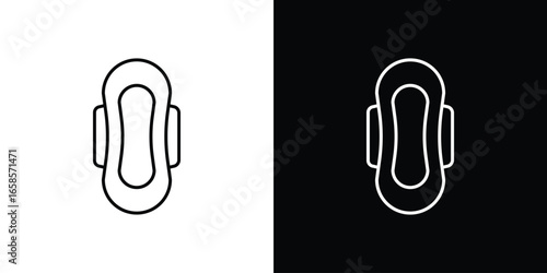 Sanitary Pad Icon in Line Art with White and Black Backgrounds