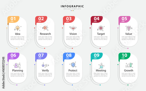 Infographic 10 step timeline journey, calendar Flat simple infographics design template. presentation graph. Business concept with 10 options, number vector illustration.