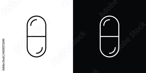 Capsule Pill Icon Isolated on White and Black Backgrounds