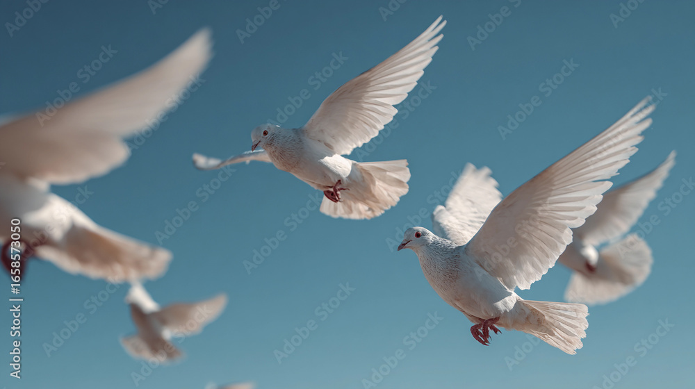 Obraz premium Group of bird flying in the air daylight clear sky