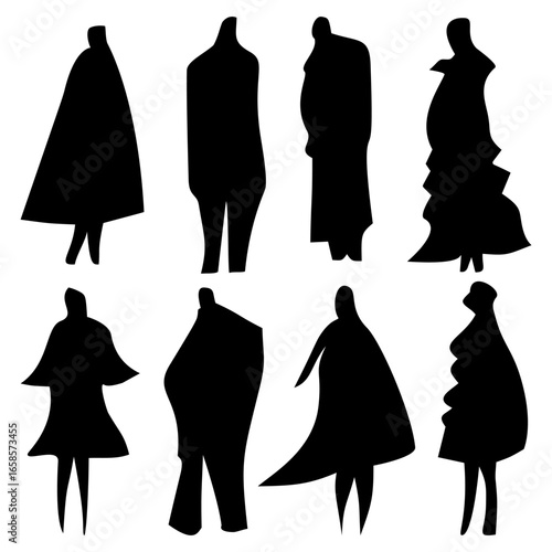 silhouettes of women's dresses and man’s dresses on a white background, vector illustration.