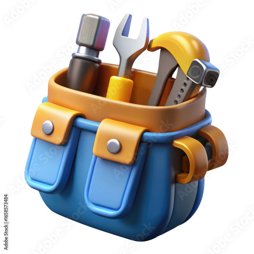 Cartoon toolbox with various tools isolated on transparent background