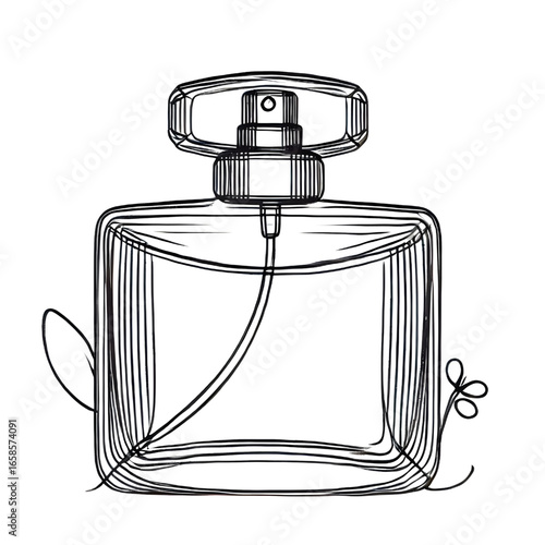 Drawing of a perfume bottle. One continuous line. Isolated on white background