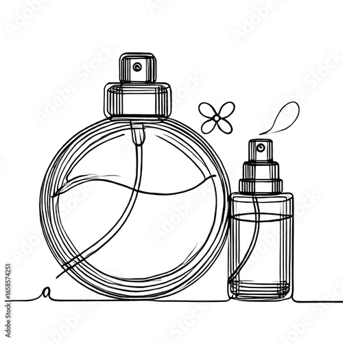 Drawing of a perfume bottle. One continuous line. Isolated on white background