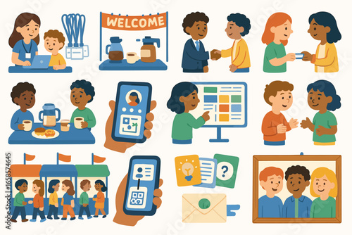 Community, connection flat icon set. people, social interaction, communication graphics