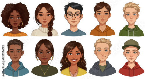 Image of ethnically diverse and smiling people. Lively business people
