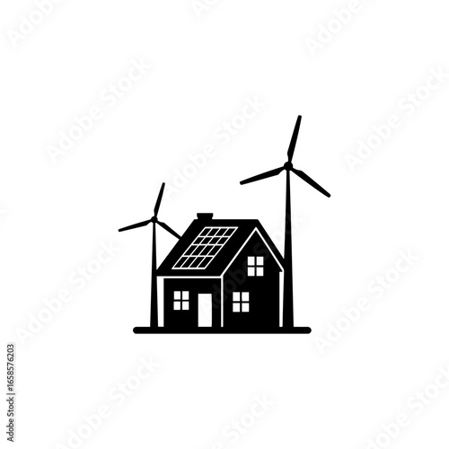 Windmill house silhouette icon vector flat design.