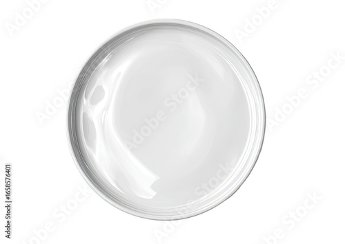 Empty, round, white ceramic plate, top view