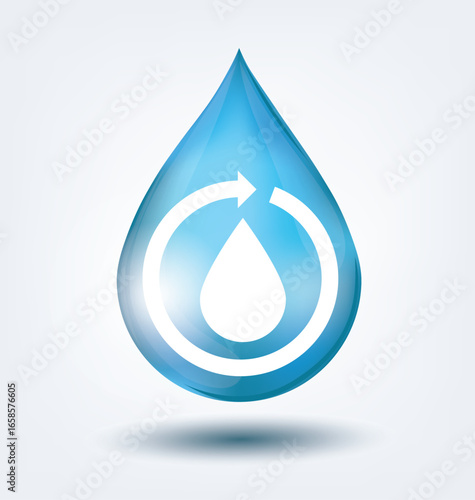Blue shiny water drop. Save water concept. Vector illustration.
