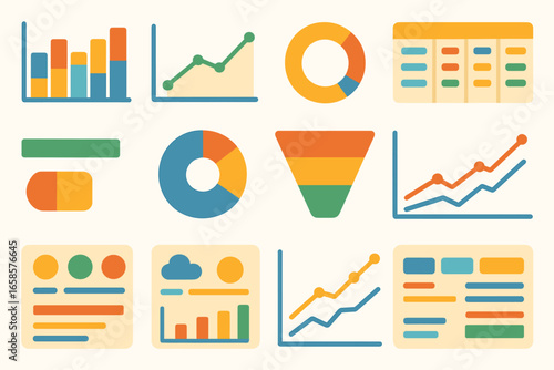 Data visualization flat icon set. charts, graphs, diagrams collection