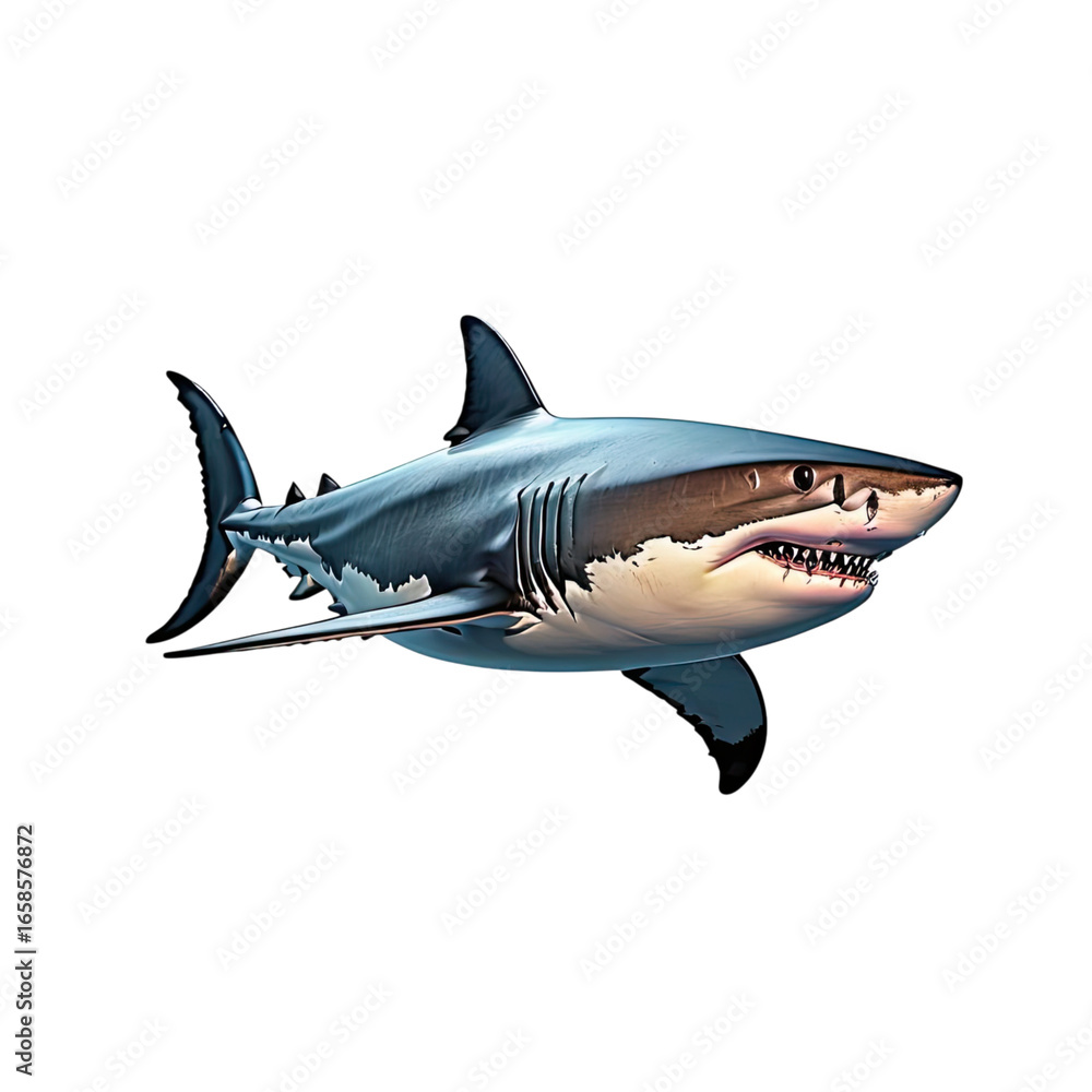 Fototapeta premium A great white shark glides effortlessly through the clear blue waters of the ocean