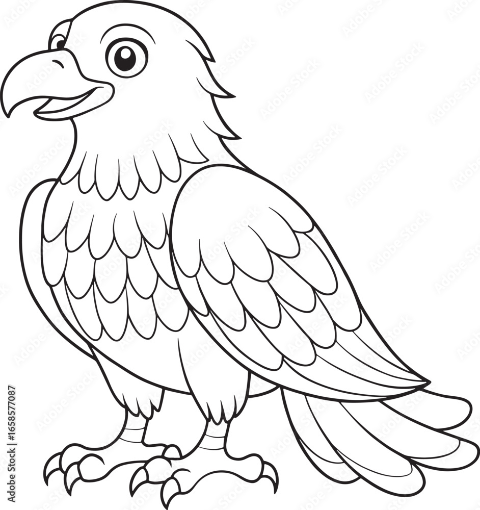Fototapeta premium A friendly cartoon eagle bird artwork ready for coloring or educational animal project