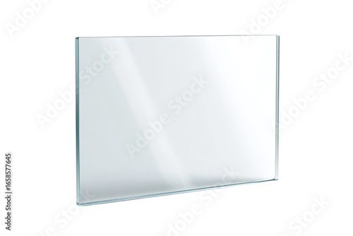 Rectangular, clear glass panel, angled view