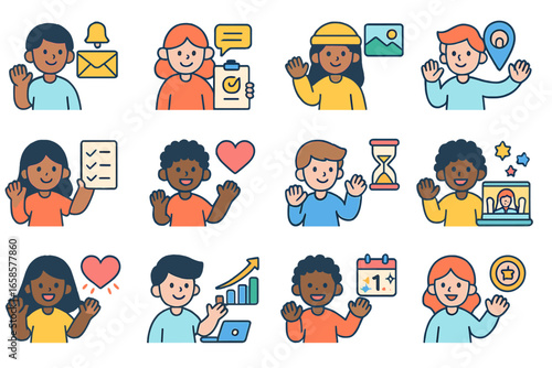 Communication, business flat icon set for messages, teamwork, social interaction