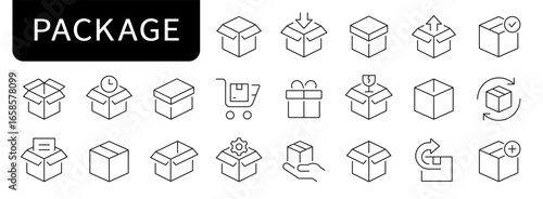 Package, carton box simple line icons. Box, parcel editable stroke icon. vector