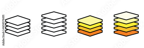 Layers vector icon set, Layers icon set. multiple fabric material levels vector symbol. Set of layer icons. Vector isolated illustration. Layers icon collection. Icons of layers stack. Logos of paper