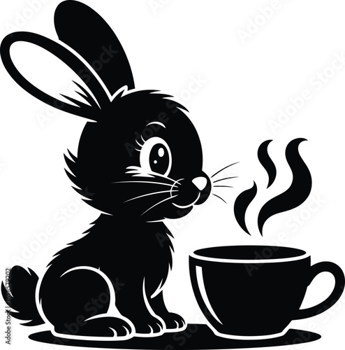 Vector illustration of cute rabbit with a cup of coffee