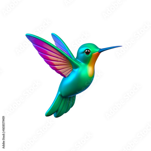 Hummingbird 3D Render in Cartoon Plastic Style, Isolated on White Background