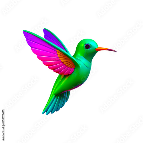 Hummingbird 3D Render in Cartoon Plastic Style, Isolated on White Background