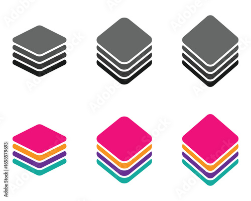 Stacked layers icon in outline and solid vector illustration, layer icon, flat style vector icon, fabric layers and protection icons. Layer defense and material safety symbols. Vector eps 10.