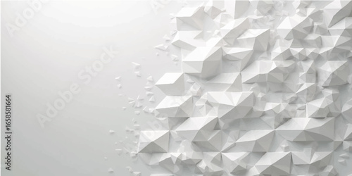 White crumpled paper texture background with geometric and origami design elements