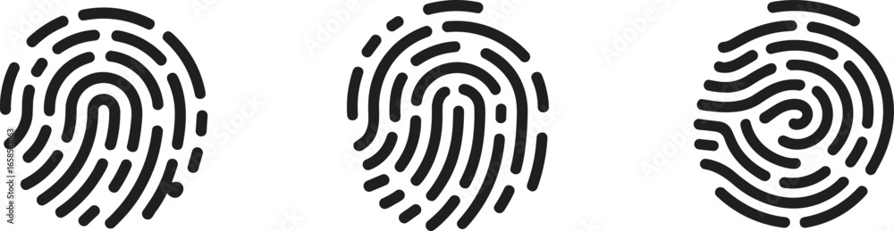 Φωτογραφία Three black fingerprint icons with different swirl patterns thumbprint identity