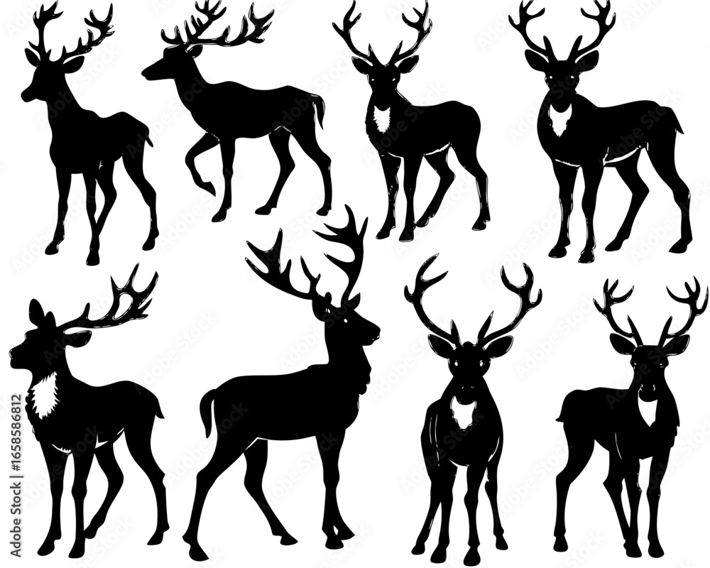 Fototapeta premium Christmas Deer Silhouette Vector, Festive Reindeer Silhouette Vector, Silhouette Deer