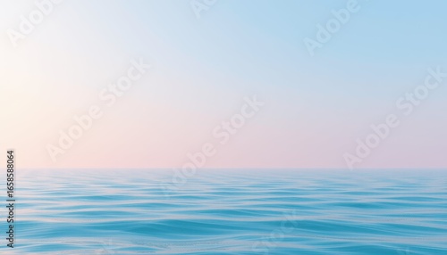 Calm Ocean Meeting Pastel Gradient Sky at Sunrise Tranquil Seascape Serene Atmosphere Aerial View