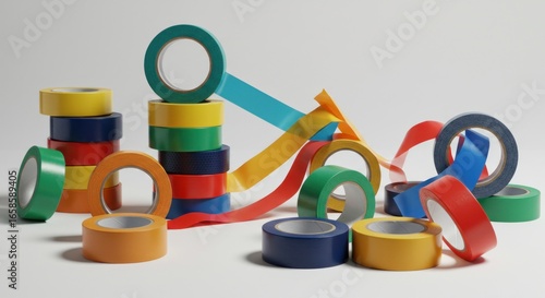Colorful adhesive tapes arranged