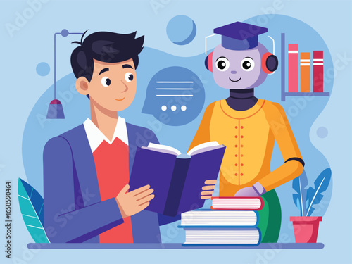 AI robot tutor teaching student illustration