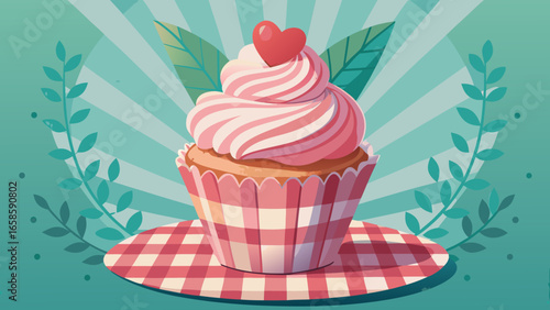 cupcake with ice cream on pink background