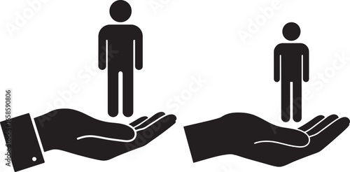 Two hands holding human silhouettes showing inequality or difference