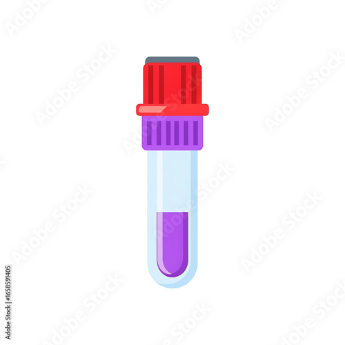 A cartoon illustration of a test tube filled with a purple liquid, capped with a red top.