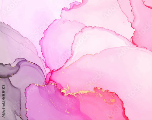 Watercolor Floral Abstract Background, Elegant Alcohol Ink Floral Template, Pink and Gold Ink Art Wallpaper