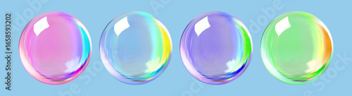 Realistic glossy  rainbow ball.Abstract 3D light bubble with glare.Geometric abstract  iridescent liquid shape.