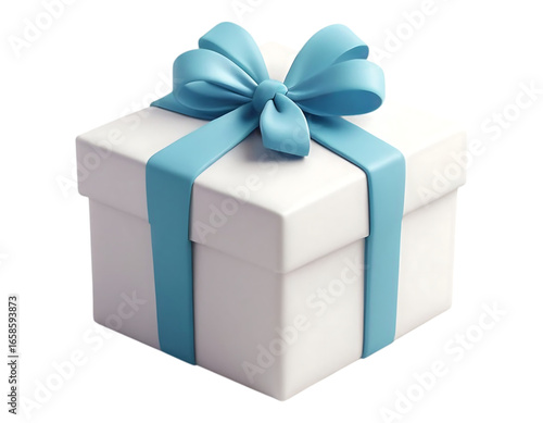 Elegant white gift box adorned with a beautiful light blue ribbon and bow, perfect for any celebration
