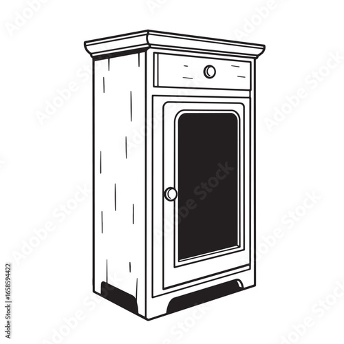 Simple black and white vector illustration of an antique nightstand or small cabinet