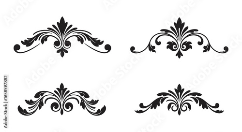 Elegant black floral swirl designs on a white background