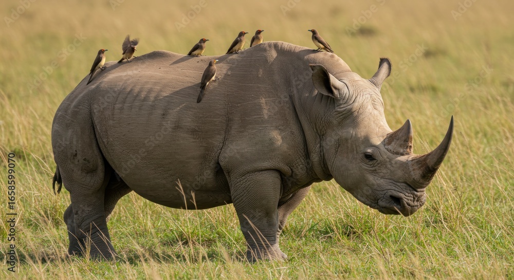 Obraz premium Rhinoceros with birds