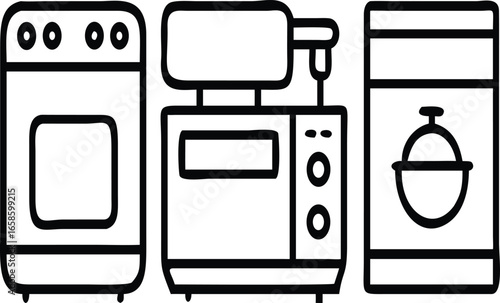 Modern kitchen appliance line icons for web and design