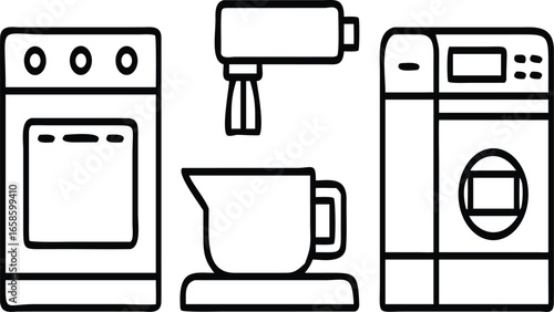 Kitchen appliance line icons for oven and mixer