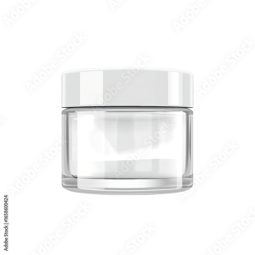 Clear cosmetic jar, with white lid, for beauty products
