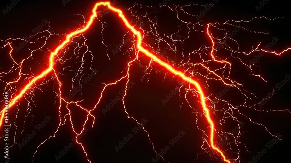 Fiery glowing red lightning video animation with powerful electric ...