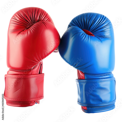 Confrontational boxing gloves, red versus blue, competitive sports
