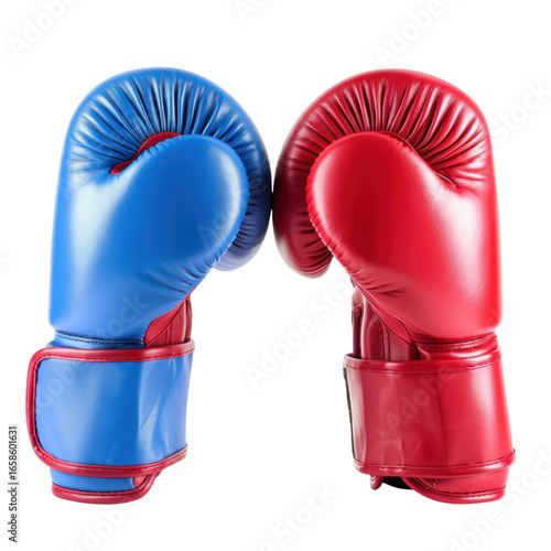 Boxing gloves, red and blue, representing competition and combat
