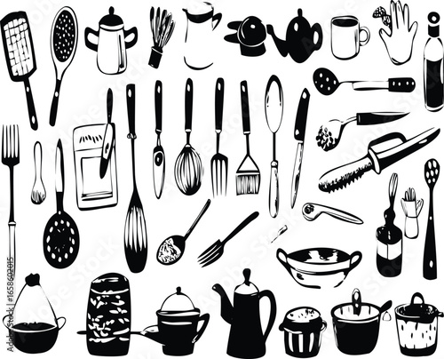 Collection of diverse kitchen utensils for culinary use